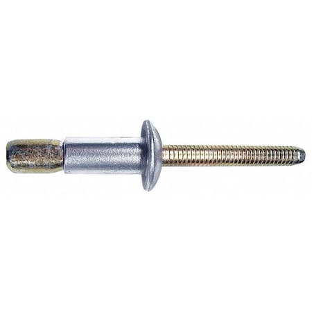 Blind Rivet, Dome Head, 1/4 in Dia., 51/64 in L, Steel Body, 25 PK