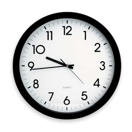 Round Analog Quartz Wall Clock, 15 in Dia, Black, 12 hr, Plastic/Glass, Battery Powered
