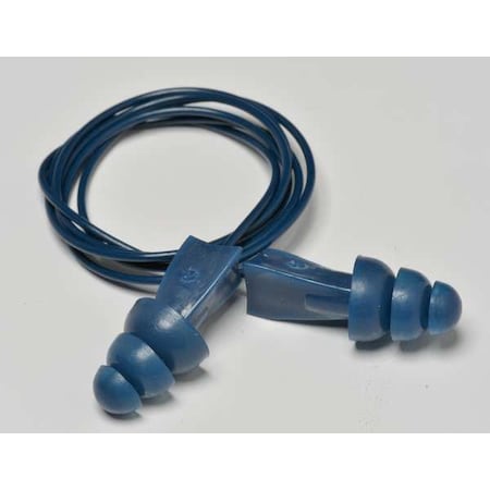 Tri-Grip Reusable Vinyl Ear Plugs, Flanged Shape, 27 dB, Blue, 1 PR