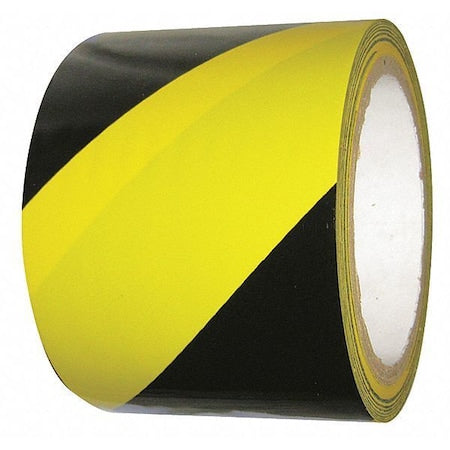 Floor Marking Tape, vinyl, No Legend, Black, Yellow, 3 in W., 6 mil Thickness