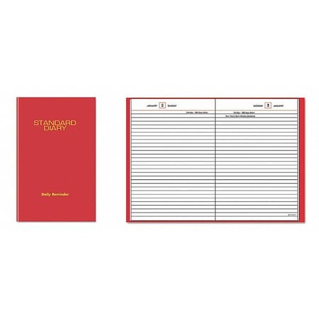 Standard Diary Daily Reminder Book, 2025, Medium/College Rule, Red Cover, (201) 8.25 x 5.75 Sheets