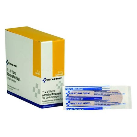 Adhesive Bandage, Strip Bandages, 1 in Wide, 3 in Length, Fabric, Not Metal Detectable, PK100