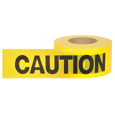 Barricade Tape, Caution, Yellow, 3 in Wide x 1, 000 ft Length, Polyethylene, 2 mil