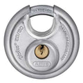 Padlock, Keyed Alike, Partially Hidden Shackle, Disc Stainless Steel Body, Steel Shackle