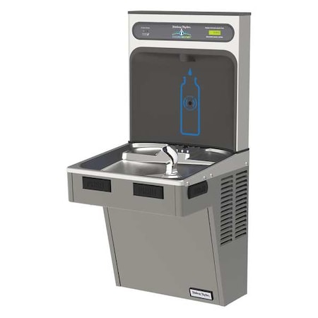 Drinking Fountain with Bottle Filler On-Wall Mount, 1 Levels, Silver, Indoor