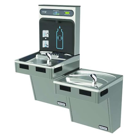 Drinking Fountain with Bottle Filler On-Wall Mount, 2 Levels, Silver, Indoor
