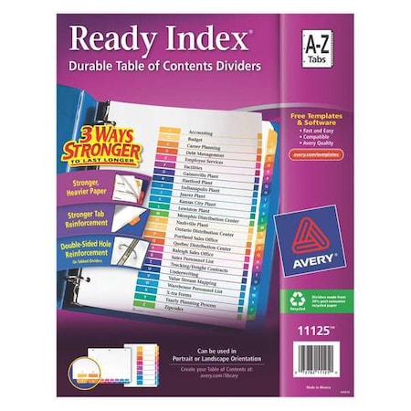 Avery Ready Index Table of Contents Dividers 11125, 26-Tab Set, A-Z
