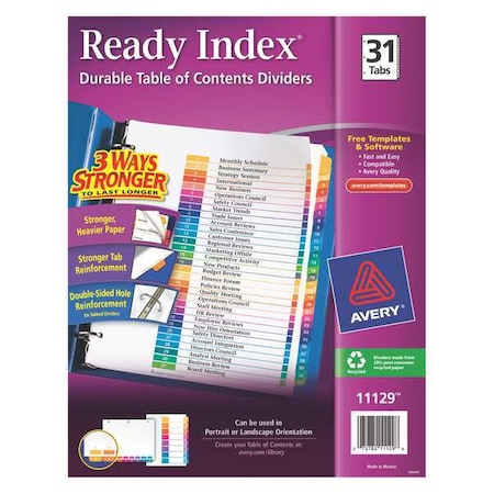 Avery Ready Index Table of Contents Dividers 11129, 31-Tab Set