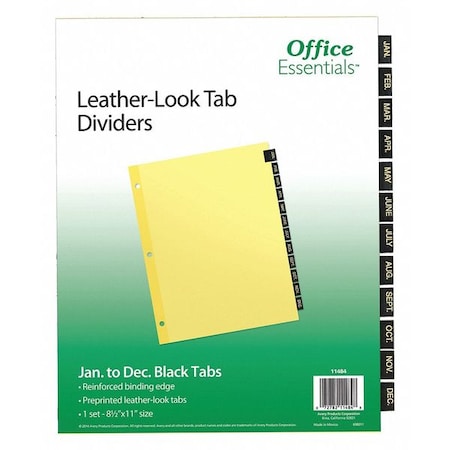 Office Essentials Black Leather Tab Dividers, Language: English