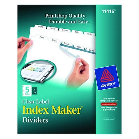Avery Index Maker Clear Label Dividers 11416, 5-Tab Set, White