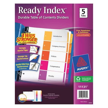 Avery Ready Index Table of Contents Dividers 11131, 5-Tab Set