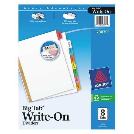 Avery Big Tab Write & Erase Dividers 23079, 8 Multicolor Tabs, 1 Set