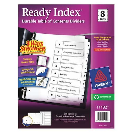 Avery Ready Index Table of Contents Dividers 11132, 8-Tab Set