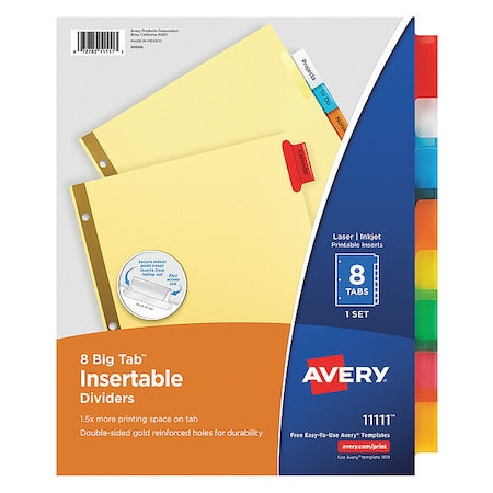 Avery Big Tab Insertable Dividers 11111, Buff Paper, 8 Multicolor Tabs, 1 Set