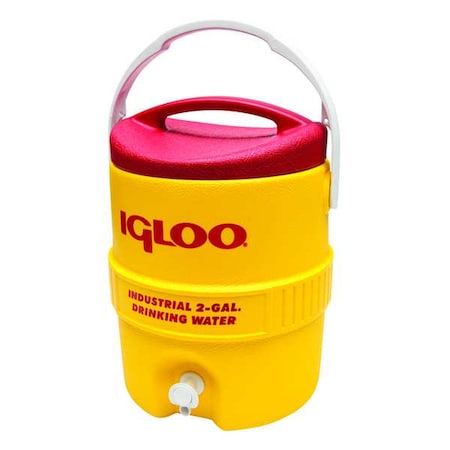2 gal Beverage Cooler/Dispenser, 11-1/2 in Dia, Up to 1 Day Ice Retention, Red/Yellow