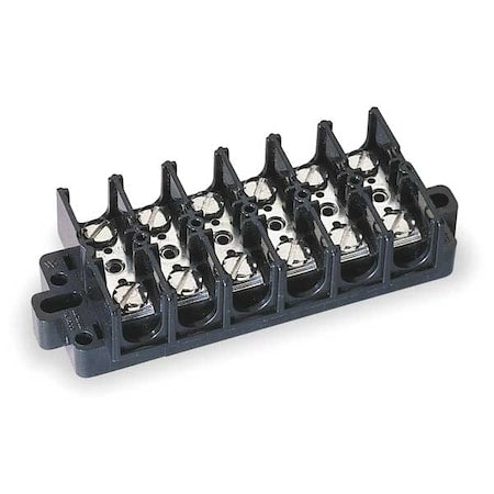 Terminal Strip, 6 Pole, 2 Row, 60 A, 600 V AC, 6 AWG, Screw Termination