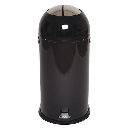 10 gal Round Step-On Can, Black, Foot Pedal, Steel