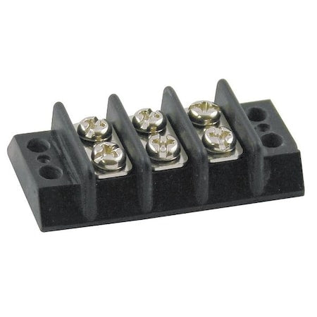 Terminal Strip, 3 Pole, 2 Row, 15 A, 300 V AC, 14 AWG, Screw Termination