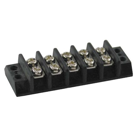 Terminal Strip, 5 Pole, 2 Row, 15 A, 300 V AC, 14 AWG, Screw Termination