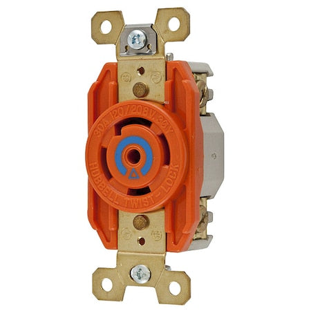 Locking Receptacle, L21-30R, 30 A, 120/208V AC, Three Phase, 4 Pole, Flush Mount, Screw Terminals