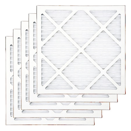 16x16x1 Pleated Air Filter, Fabric, Fiberglass, MERV 7, 10.0 Micron, 5 PK
