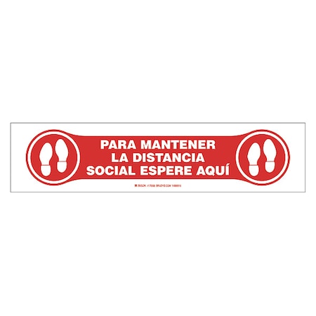 Spanish Social Distancing Floor Sign, 4 in H, 17 in W, Vinyl, Spanish, 170588