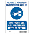 Spanish Use Hand Sanitizer Sign, 10 in Height, 7 in Width, Polystyrene, Rectangle, Spanish