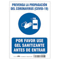 Spanish Use Hand Sanitizer Sign, 14 in Height, 10 in Width, Aluminum, Rectangle, Spanish