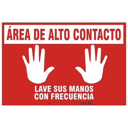 Spanish Area De Alto Contacto Floor Sign, 14 in H, 18 in W, Vinyl, Rectangle, Spanish, SGF410T1218