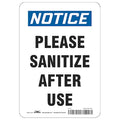 Please Sanitize After Use Sign, 7" W x 10" H, English, Polystyrene, White