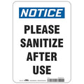 Please Sanitize After Use Sign, 10" W x 14" H, English, Polyester, White