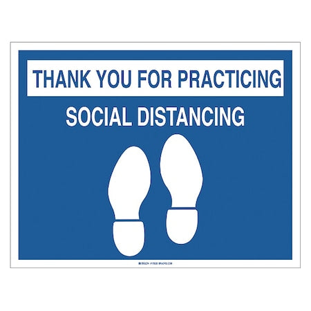 Social Distancing Floor Sign, 14 in H, 18 in W, Vinyl, Rectangle, English, FS-1418-002