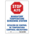 Temperature Screening Sign, 10" W x 14" H, English, Spanish, Aluminum, White