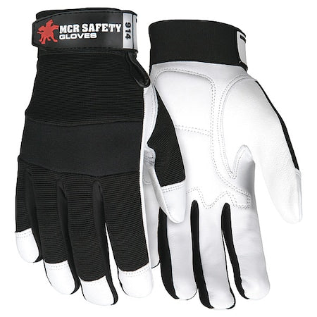 914 Mechanics Gloves, Goatskin Palm, Spandex Back, 3XL, Black/White