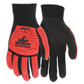 Coated Gloves, Nitrile, Dotted, Palm and Fingers, 3 Abrasion Level, Black/Red/White, M (8) 12 PK