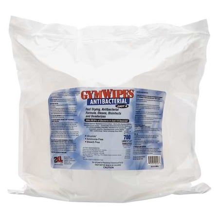 Antibacterial Gym Wipes, Bag, Unscented, White, 4 PK