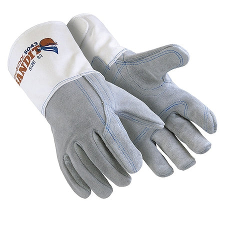 Leather Gloves, Cowhide, Gauntlet Cuff, Wing Thumb, Full Finger, Gray / Gray, XS, 1 PR