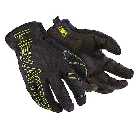Hex1(R) Mechanics Gloves, Synthetic Leather Palm, Mesh Back, S, Black/Lime