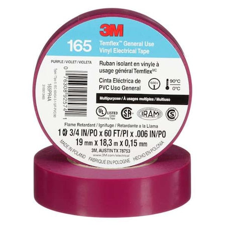Electrical Tape, Vinyl, Purple, 20 yd L, 3/4 in W