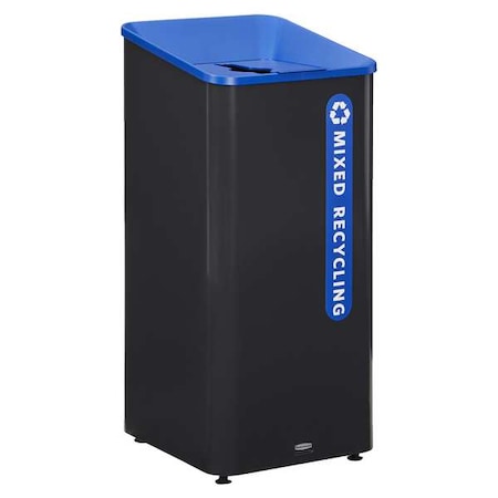 23 gal Square Recycling Can, Flat with Top Opening, Black, 1 Openings