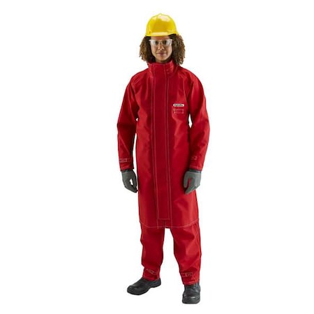 Lab Coat, Polyester, Hook-and-Loop, Zipper, Red, 3XL