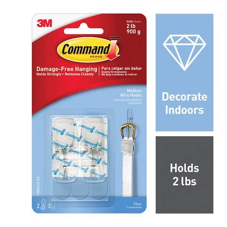 Hook, Clear, Plastic, 3/4 in D, PK2