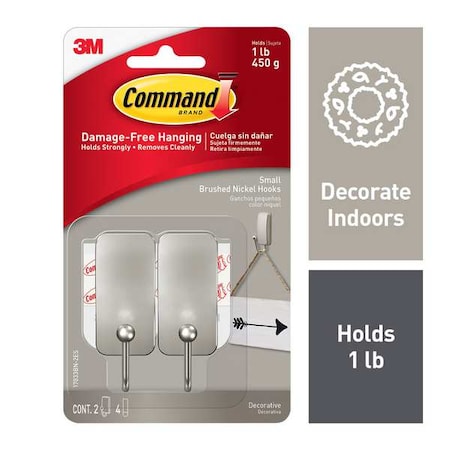 Hook,Nickel,Metal/Plastic,5/8 in D,PK2