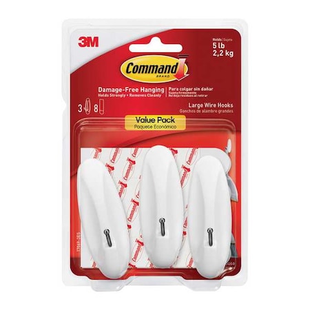 Hook, White, Plastic, 1 7/8 in D, PK3