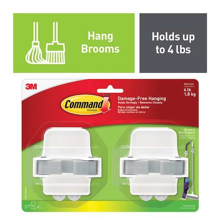 Broom Gripper, Gray/White, Plastic, PK2