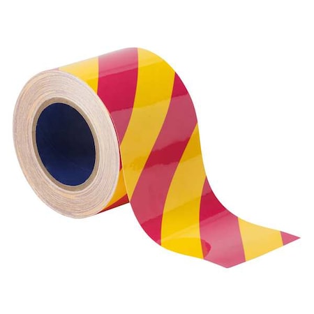 Floor Marking Tape, Polyester, No Legend, Magenta; Yellow, 4 in W., 8 mil Thickness