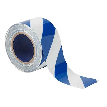 Floor Marking Tape, Polyester, No Legend, Blue; White, 3 in W., 8 mil Thickness