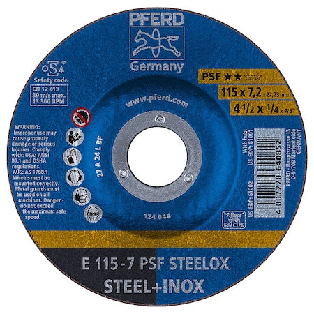4-1/2" x 1/4 Grinding Wheel, 7/8" A.H. - PSF STEELOX - Type 27