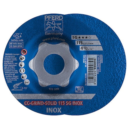 Depressed Center Grinding Wheel, Type 27, 4 1/2 in Dia, 0.125 in Thick, 7/8 in Arbor Hole Size