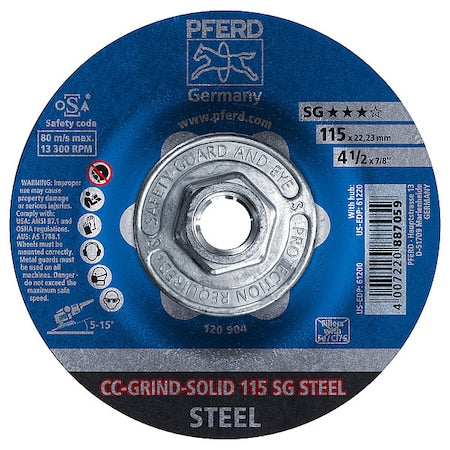 Depressed Center Grinding Wheel, Type 27, 4 1/2 in Dia, 0.125 in Thick, 5/8"-11 Arbor Hole Size